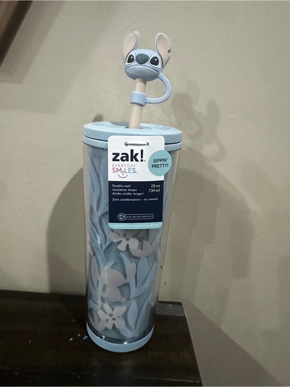 zak! Everyday Smiles Light Blue Floral Tumbler with Straw